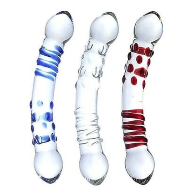 Duplo terminou vidro vibrador com redemoinhos espiral irregular varinha cristal dong pênis feminino masturbação anal butt plug adulto masturbador 240130