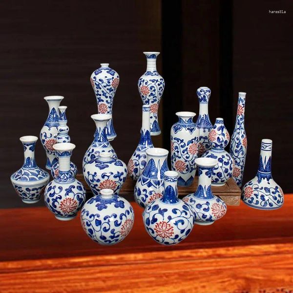 Garrafas jingdezhen vaso de cerâmica mobiliário doméstico pintado à mão celadon garrafa de porcelana vitrificada vermelho sala de estar decoração de escritório presente