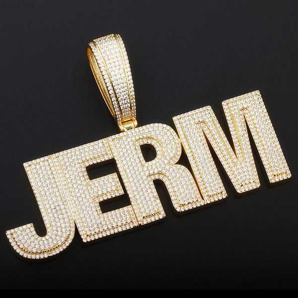 Personalizar nome grande colar personalizado moissanite carta pingente masculino 18k banhado a ouro diamante prata esterlina 925 j e r m p d