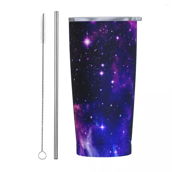 Tumblers Mor Galaxy Alan Paslanmaz Çelik Tumbler Gizem Plaj Kahve Kupa Pipet ve Kapak 20oz Araba Kupaları Soğuk İçecek Su Şişesi