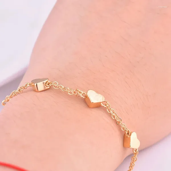Link pulseiras mulheres meninas cor de ouro em forma de coração sorte frisado corrente pulseira moda jóias presentes para o dia dos namorados