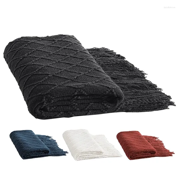 Cobertores Rhombus Acrílico Malha Cobertor Macio Cochilo Lance com Borla para Cama Sofá Viagem Piquenique Adequado Todas as Estações