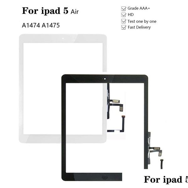 Tablet-PC-Bildschirme Neu für iPad Air 1 5 Touch Sn Digitizer und Home Button Frontglas Display Panel Ersatz A1474 A1475 A1476 Drop Otysj