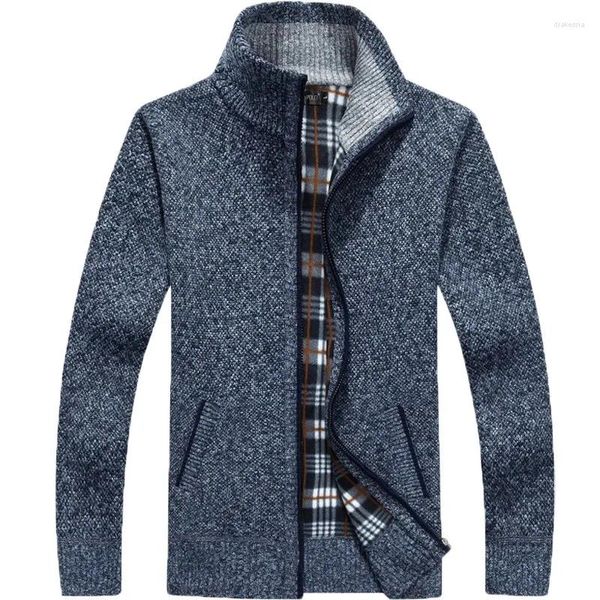 Erkek Sweaters Sonbahar Kış 2024 Kazak ceket sahte kürk yün ceketler Erkekler fermuarlı örgü kalın sıcak gündelik örgü hırka