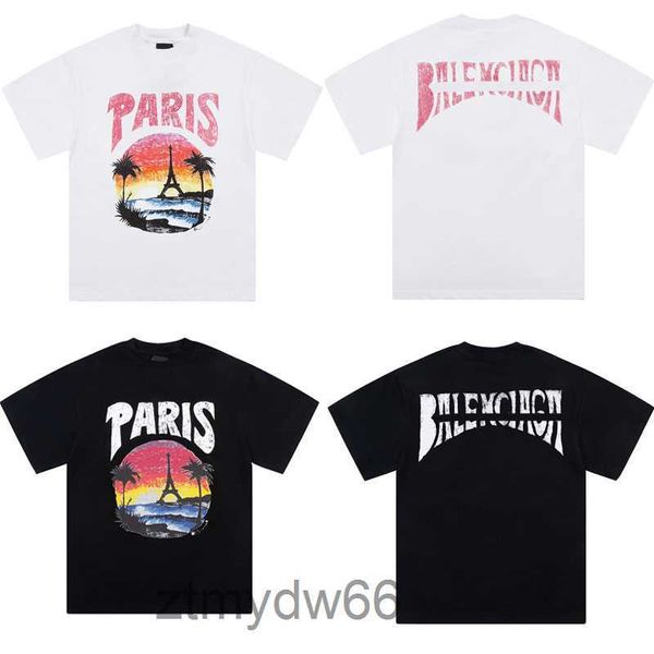 T-shirt estiva a maniche corte da uomo primavera popolare T-shirt tropicale di Parigi Vestibilità media in bianco e nero Maglia vintage da uomo T-shirt sportiva per il tempo libero VAL9