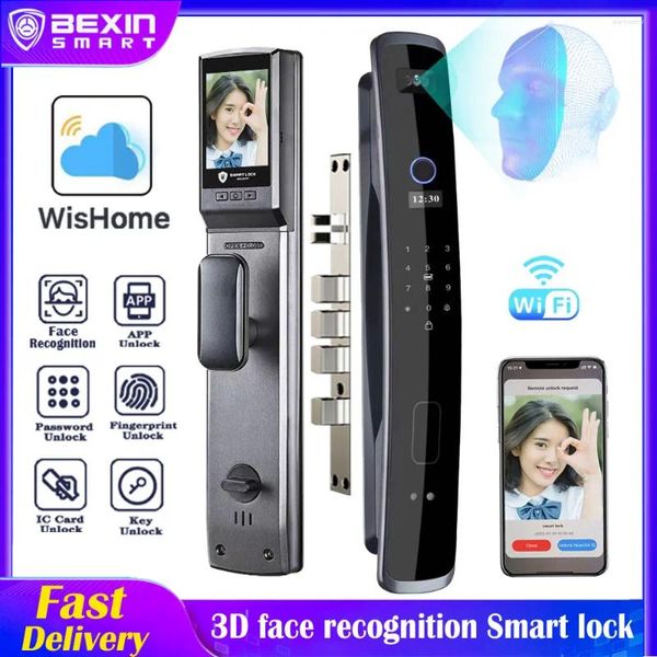Smart Lock 3D Face Recognition WIFI APP Porta Impressão Digital Cartão Biométrico Chave Digital Home Intelligence