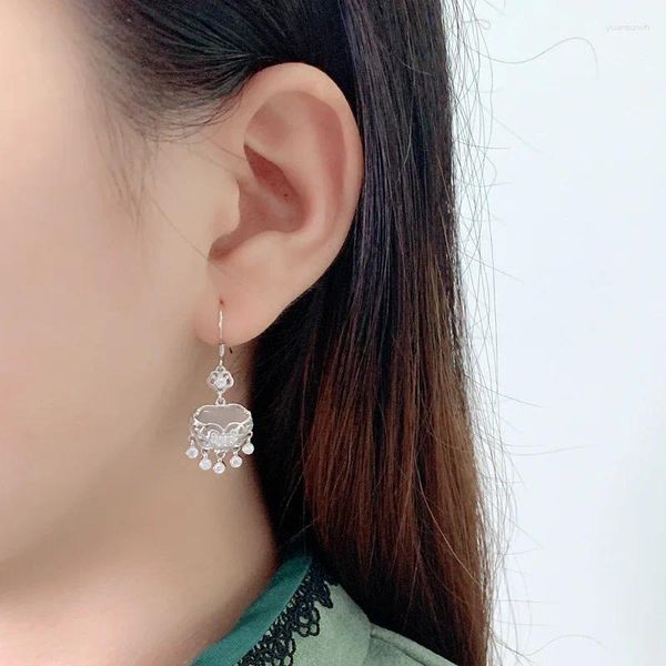 Orecchini pendenti del designer originale lucido stile cinese Ruyi nappe calcedonio naturale per le donne gioielli classici eleganti orecchini