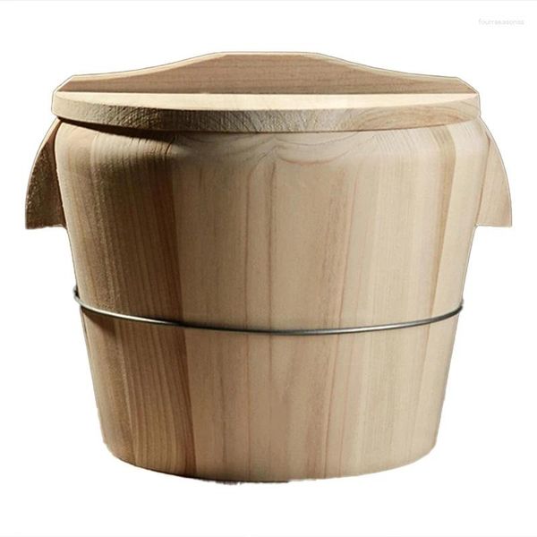 Piatti Utensile da cucina Secchio per riso fumante in legno naturale portatile con coperchio Vapore per ristorante mensa a botte cotta a vapore