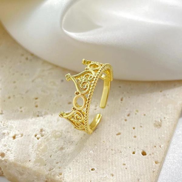 Anéis de cluster Anneliese's Princess Crown para mulheres moda festa casamento jóias acessórios menina presente ouro cor anel tendências 2024