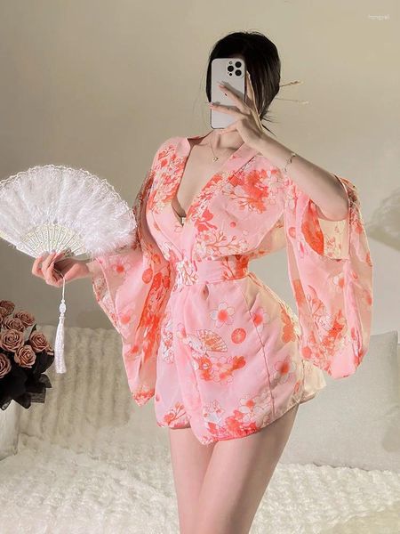 Lässige Kleider Japanische Sexy Gedruckt Chiffon Taille Gebunden Kimono Uniform Bademantel Für Frauen Kleid Elegante Rosa Süße Nette Mädchen S063