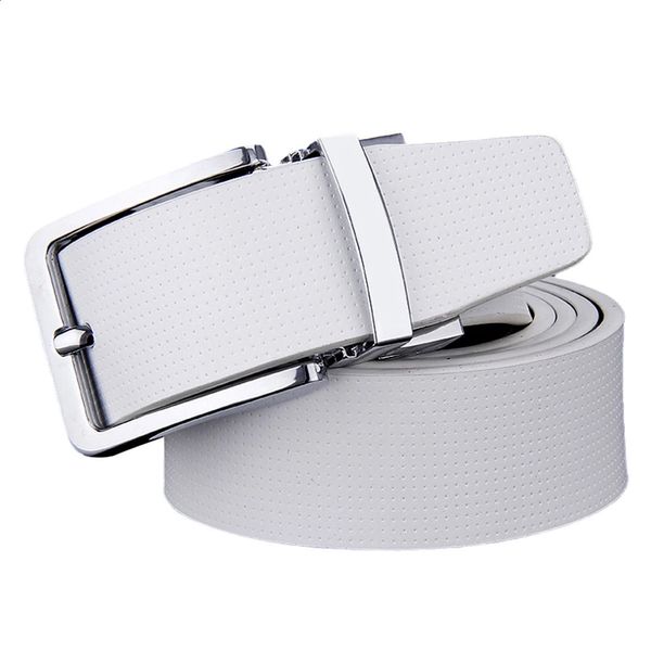 Cinto de couro de luxo masculino, cinta de cintura, fivela de pino de couro branco, cinto de couro genuíno para calças masculinas, banda ceinture 240122