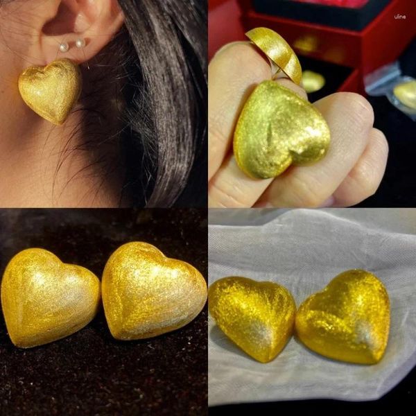 Orecchini a bottone stile gioielli placcatura in argento sterling 10 strati oro grande cuore d'amore