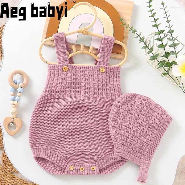 Strampler Geborenes Baby Hüte Kleidung Sets Herbst Solide Strick Kleinkinder Kinder Junge Mädchen Pullover Overalls Outfits 2 stücke Strickwaren