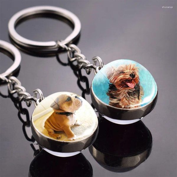 Portachiavi Cane luminoso Portachiavi con sfera di vetro a doppia faccia Portachiavi con animale carino Erhafadou Labrador Ciondolo decorativo CHARM