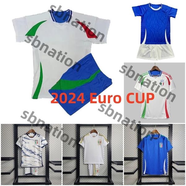 2024 25 Itália Jersey European Cup Home Away Men Kids Kits Raspadori Verratti Barrera Donnarumma Totti Politano Miretti Camisa de futebol Fan Player Versão