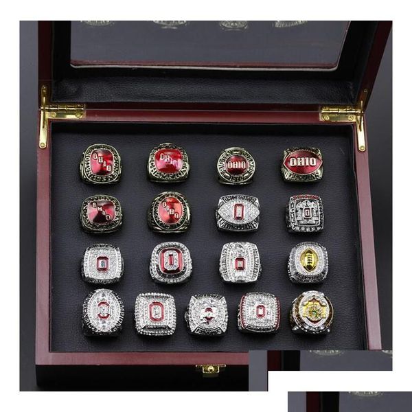 Anelli a grappolo 17 pezzi Ohio State Buckeyes Campione nazionale Campionato Anello Set Solid Men Fan Brithday Regalo Consegna di goccia all'ingrosso J Dh47F