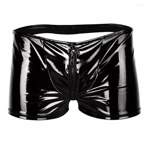 Unterhosen Sexy Dessous Herren PVC Bright Leder Unterwäsche Hollow Ass Shorts