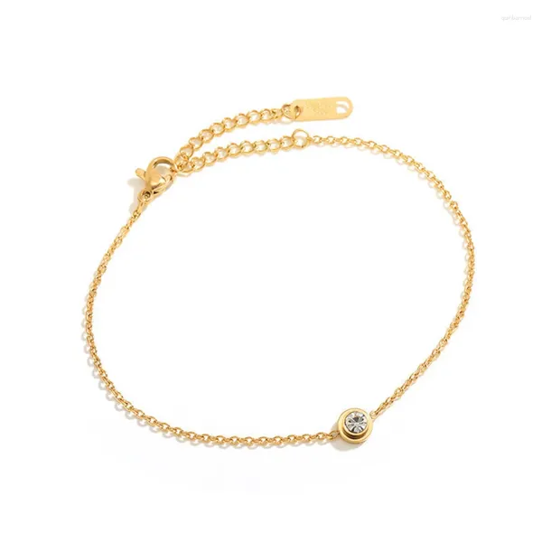 Charme pulseiras simples redonda zircônia cúbica feminino cor de ouro aço inoxidável mão corrente link pulseira para mulheres jóias presente