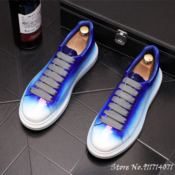 Nuovo designer di lusso scarpe da roccia maschili mocassini con fondo spesso sfumato blu e bianco nero causale appartamenti per uomo