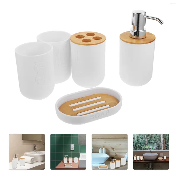 Set di accessori per il bagno Set di cinque pezzi per il lavaggio della casa Dispenser di sapone per uso domestico Lozione manuale Porta spazzolino da cucina con pompa Accessori per il bagno