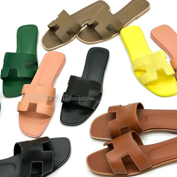 Designer chinelos de couro sandálias de verão para mulheres slides outwear lazer férias slides praia primavera moda mulheres flip flop sapatos genuínos com caixa tamanho EUR 35-42