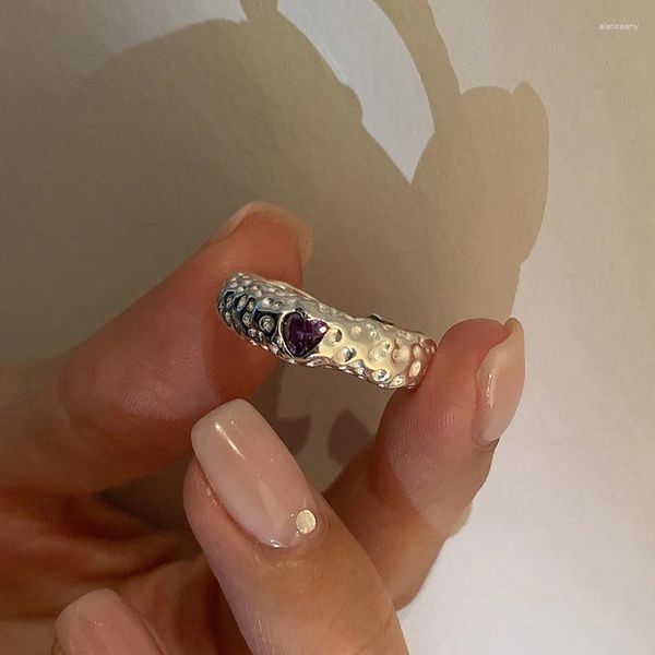 Кольца кластера Foxanry 1 шт. серебряного цвета, нерегулярное кольцо с цирконом для женщин, винтажное креативное модное простое сердце с геометрическим узором в форме сердца, подарок