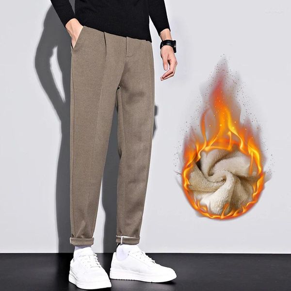 Ternos masculinos finos de pano de lã calças de terno outono inverno negócios casual drape moda escritório 2024 e74