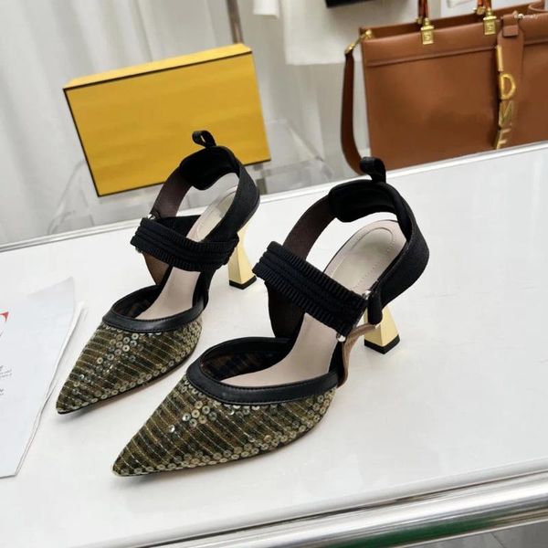 Sandálias femininas pontiagudas bordadas sapatos de casamento para mulheres salto alto mules marca senhoras vestido de verão nupcial