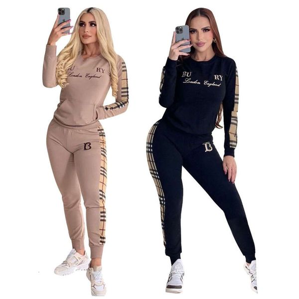 Designer feminino luxuoso Burbberry clássico feminino feminino terno esportivo maiza de moda casual impressão fitness running esportes de duas peças Conjunto