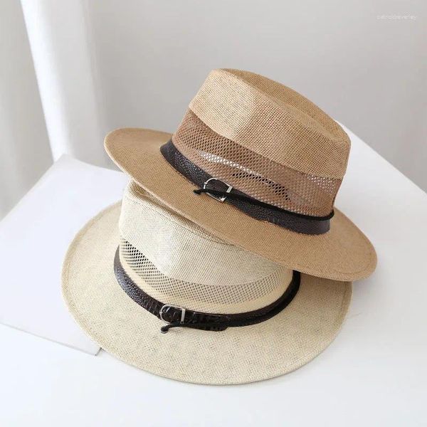 Береты, летняя мужская повседневная модная шляпа, плетеная из травы, с полой сеткой, дышащая, уличная, солнцезащитный крем, большой соломенный навес