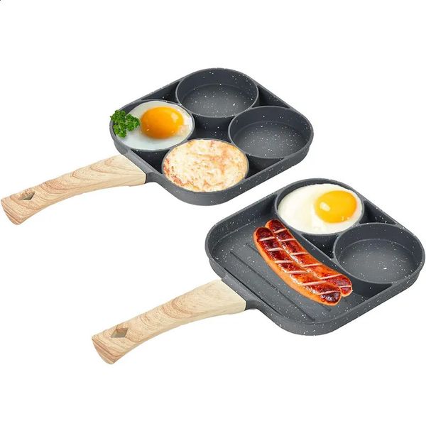Lmetjma panqueca ovo frigideira 4 copos omelete ovo escalfado para o café da manhã revestimento dividido com alça antiaderente jt888 240130