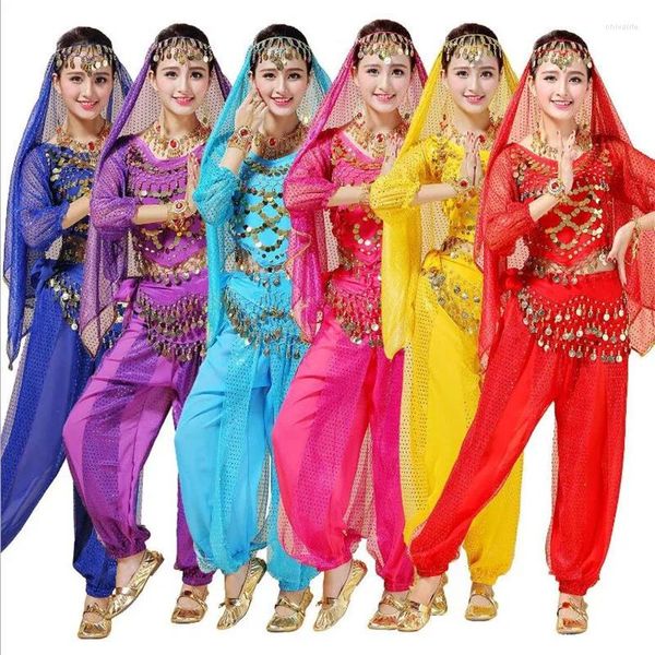 Bühnenkleidung Orientalisches Bollywood-Kostüm-Set für Damen, Sari, Bauchtanz, professioneller Frauenrock, langes sexy Kleid