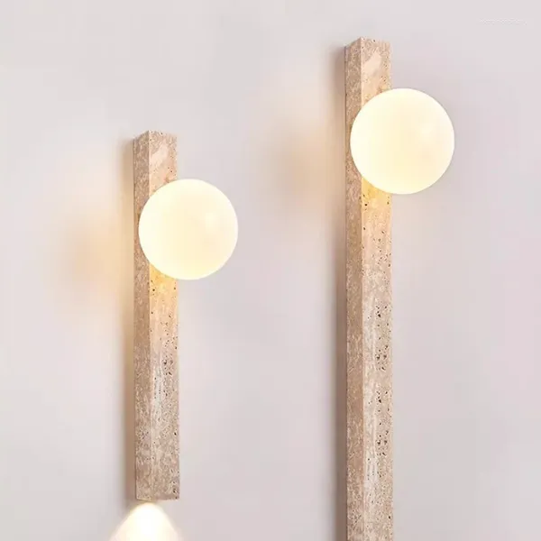 Lâmpada de parede longo led retro pedra quarto cabeceira luz creme estilo atmosfera iluminação para escada sala estar decoração casa