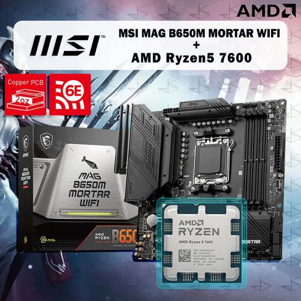 Ryzen 5 7600 R5 CPU MSI MAG B650M Hortar WiFi Anakart Microatx Masaüstü B650 DDR5 6400OC MHZ SOKET AM5 240126