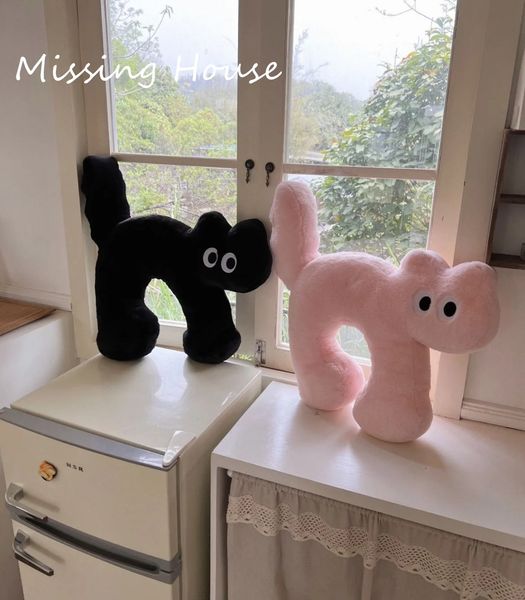 Desenhos animados kawaii andando gato preto travesseiro volta almofada mesa sofá decoração para casa crianças criança presente de aniversário 240123