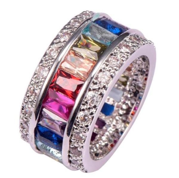 Weinuo SterlingSilverJewelry Multi Color Crystal Zircon 925 Sterling Silver Jewelry Anel inteiro de varejo para mulheres Tamanho 61239970276913715