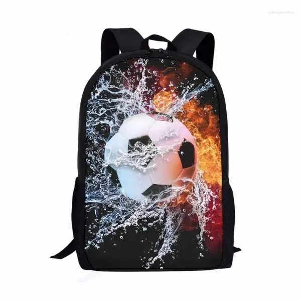 Sacos escolares Futebol Fogo Padrão 3D Impressão Estudantes Saco Meninos Meninas Livro Adolescente Casual Mochila Mulheres Homens Mochilas de Armazenamento