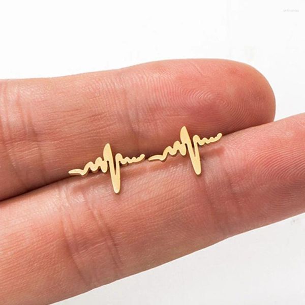 Orecchini a bottone 5 paia di orecchini a forma di curva del battito cardiaco in acciaio inossidabile con movimento ventricolare, regali per l'amante