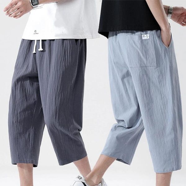 Pantaloni da uomo Pantaloni dritti a nove punte larghi in stile coreano di tendenza casual estiva in cotone selvaggio e lino