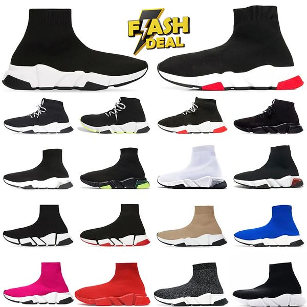 Designer Speed Trainer Casual Sock Sapatos Malha Plataforma Sapatilhas Graffiti Preto Branco Rosa Mocassins Lace Up Mulheres Homens Botas Jogging Sports