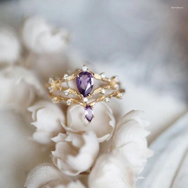 Cluster-Ringe, Vintage-Hof-Stil, Amethyst, romantisch, Silber besetzt mit gestapelten Diamanten, Damenring, Öffnung, verstellbar, süßer Luxus-Schmuck