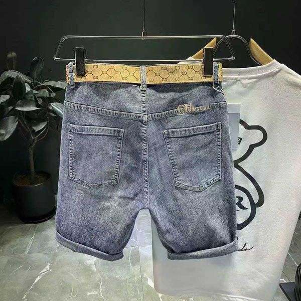 Jeans masculinos designer cor clara jeans perfurados homens 2022 verão fino solto shorts na moda marca impressa casual calças de 5 pontos 12m5