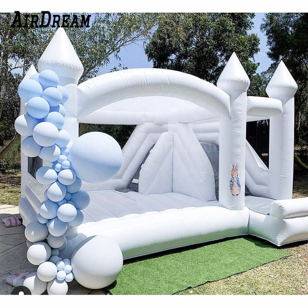 Atacado de alta qualidade inflável salto salto jumper casa casamento bouncy castelo com slide combo todo branco bouncer cama de salto para