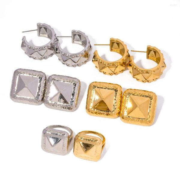 Colar brincos conjunto Youthway aço inoxidável rebite série anéis 18k banhado a ouro moda jóias 2024 presente