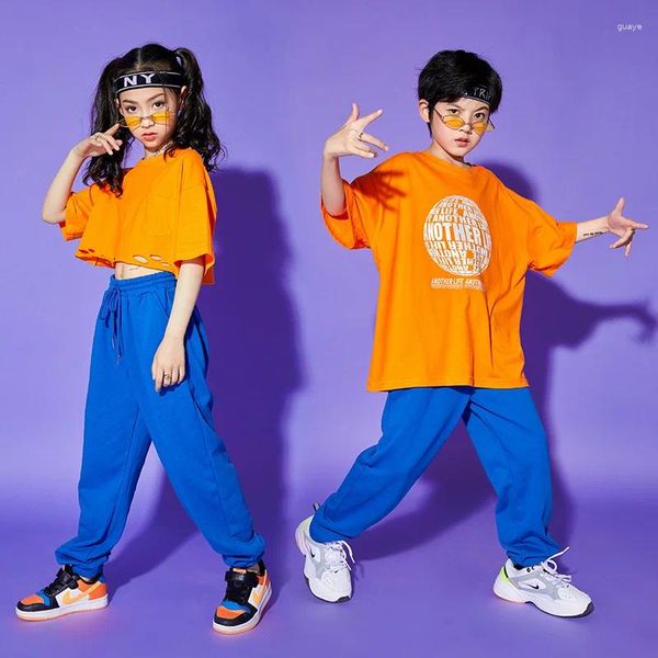 Stage Wear Kpop Bambini Abbigliamento Hip Hop Pratica Jazz Per Ragazze Ragazzi Top Pantaloni sportivi Allentati Abiti da ballo di strada Modern Rave BL9887