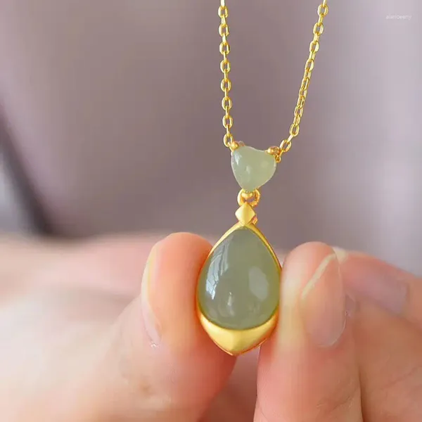 Colares Pingente Natural Gota de Água Hetian Cinza Jade Clavícula Cadeia Ian Colar Para Mulheres Versátil Personalidade Jóias