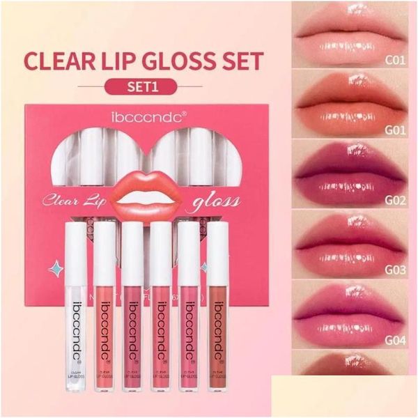 Conjunto de batom de brilho labial 6pcs hidratante transparente e sem ficar copo leve irritante kit fosco entrega de gotas de saúde maquiagem de beleza ottsf