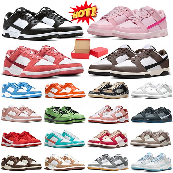 Com caixa tênis homens baixo panda designer sapatos triplo rosa antracite cacau wow vermelho stardust profundo azul real cinza nevoeiro dia dos namorados tênis femininos