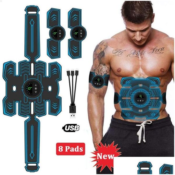 Core Bauchtrainer EMS Drahtloser Muskelstimator Trainer Trainingsgürtel Elektrische Aufkleber Körper Abnehmen Heimfitnessgeräte Drop Otr2W