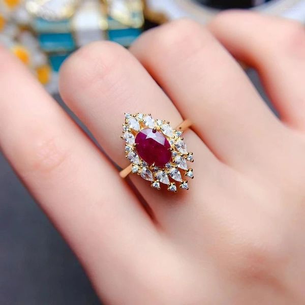 Anéis de cluster Deep Red Natural Ruby Ring 6mm 8mm 1ct Myanmar 925 Prata para festa manter brilhando jóias de pedras preciosas banhadas a ouro